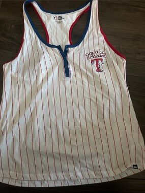 New Era White Pinstripe Tank with Blue and Red Trim